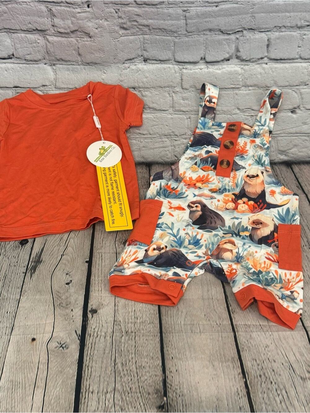 &me Bamboo Otter Pattern Shortie Overall Set